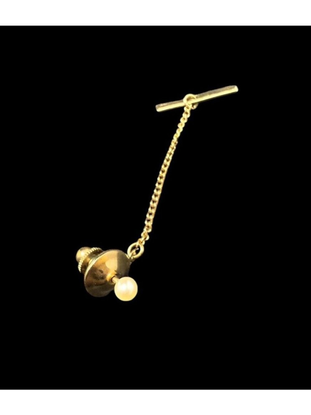 14K Yellow Gold 3mm White Pearl Tie Tac Lapel Pin